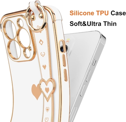 iPhone 12 Pro Cute Love-Heart Plating Strap Telefonbedeckung für Frauen Mädchen Bling Silikon Kamera Linsen Schutz Bumper