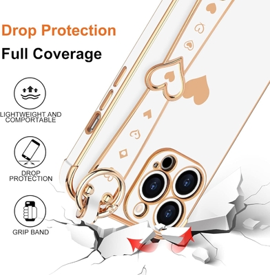 iPhone 12 Pro Cute Love-Heart Plating Strap Telefonbedeckung für Frauen Mädchen Bling Silikon Kamera Linsen Schutz Bumper
