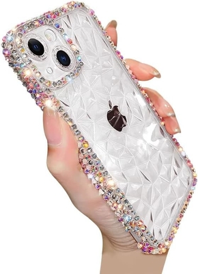 Deluxe Crystal Diamond Muster Kamera-Objektiv-Schutz Transparent Weich Stoßdicht Deckel Telefonkoffer (blau, iPhone 13 Pro