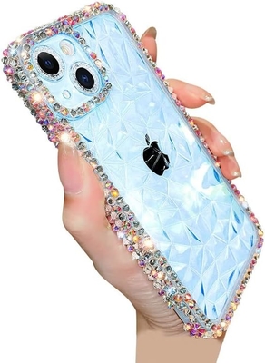 Deluxe Crystal Diamond Muster Kamera-Objektiv-Schutz Transparent Weich Stoßdicht Deckel Telefonkoffer (blau, iPhone 13 Pro