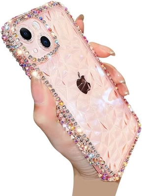 Deluxe Crystal Diamond Muster Kamera-Objektiv-Schutz Transparent Weich Stoßdicht Deckel Telefonkoffer (blau, iPhone 13 Pro
