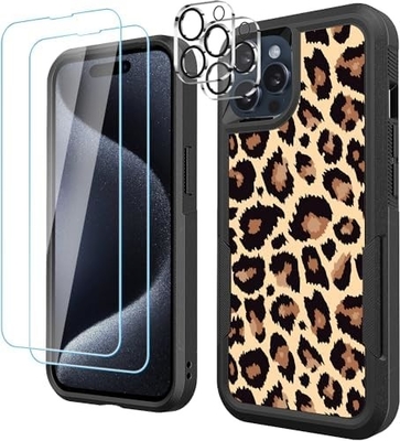 [5 in 1 für iPhone 15 Plus Gehäuse, mit 2 Pack Bildschirmschutz + 2 Pack Kamera-Objektiv-Schutz, Heavy-Duty robust