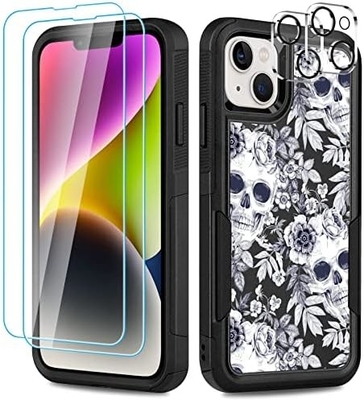[5 in 1 für iPhone 15 Plus Gehäuse, mit 2 Pack Bildschirmschutz + 2 Pack Kamera-Objektiv-Schutz, Heavy-Duty robust