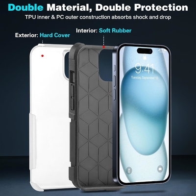 [5 in 1 für iPhone 15 Plus Gehäuse, mit 2 Pack Bildschirmschutz + 2 Pack Kamera-Objektiv-Schutz, Heavy-Duty robust