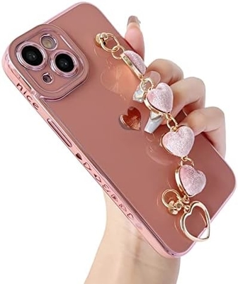 für iPhone 12 Pro Max Gehäuse,Cute Plating Love Heart Handgelenk Gürtel Kette Armband Weich kompatibel mit
