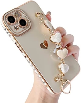 für iPhone 12 Pro Max Gehäuse,Cute Plating Love Heart Handgelenk Gürtel Kette Armband Weich kompatibel mit