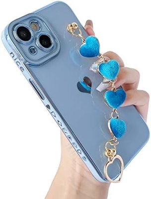 für iPhone 12 Pro Max Gehäuse,Cute Plating Love Heart Handgelenk Gürtel Kette Armband Weich kompatibel mit