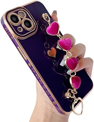 für iPhone 12 Pro Max Gehäuse,Cute Plating Love Heart Handgelenk Gürtel Kette Armband Weich kompatibel mit