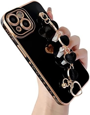 für iPhone 12 Pro Max Gehäuse,Cute Plating Love Heart Handgelenk Gürtel Kette Armband Weich kompatibel mit