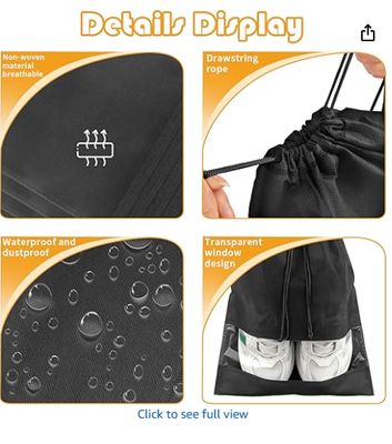 Large Travel Shoe Bags - 5 Pcs with Clear Window, Non-Woven Drawstring, 12.6" X 17.3" for Men Women