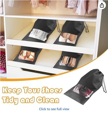 Large Travel Shoe Bags - 5 Pcs with Clear Window, Non-Woven Drawstring, 12.6" X 17.3" for Men Women