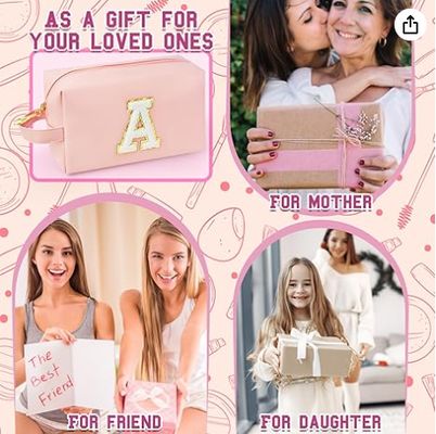 Personalisierte Kosmetiktasche mit Griff und Initialen, Preppy Kosmetiktasche mit innerer Reißverschlusstasche, für Mädchen im Alter von 8 9 10 11 12 13 14 Jahren, Abschlussgeschenke für Teenager, Mädchen, Frauen, Lehrerinnen