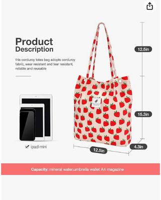 Tragetasche Damen Mädchen, Große Kapazität Cord wiederverwendbare Einkaufsschultertasche mit Innen