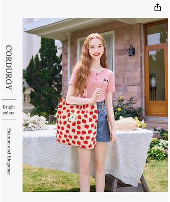 Tragetasche Damen Mädchen, Große Kapazität Cord wiederverwendbare Einkaufsschultertasche mit Innen