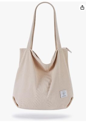 KALIDI Damen Cord-Tragetasche mit Reißverschluss, lässige Tragetasche, große Kapazität, Umhängetasche mit Taschen