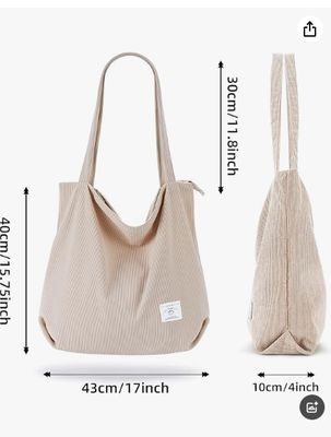 KALIDI Damen Cord-Tragetasche mit Reißverschluss, lässige Tragetasche, große Kapazität, Umhängetasche mit Taschen