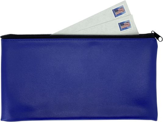 Blue Bank Security Deposit Zipper Bag, wasserdichtes Vinyl-beschichtetes Leder-ähnliches Äußeres mit weichen Innenverkleidungen.