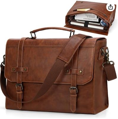 RAINSMORE Herren Messenger Bag 17 Zoll Wasserdichte Vintage Leder Laptop Aktentasche Große Laptoptasche Umhängetasche Computertasche für Büro, Business, Reise, Uni