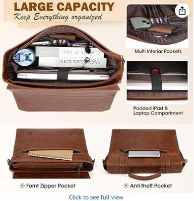 RAINSMORE Herren Messenger Bag 17 Zoll Wasserdichte Vintage Leder Laptop Aktentasche Große Laptoptasche Umhängetasche Computertasche für Büro, Business, Reise, Uni