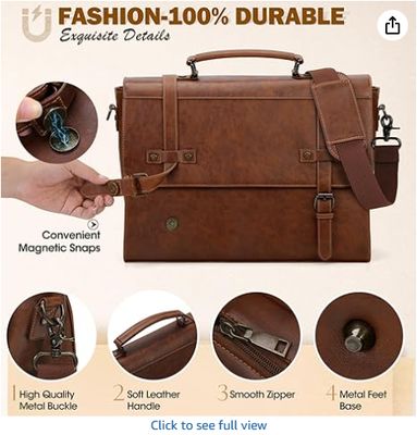 RAINSMORE Herren Messenger Bag 17 Zoll Wasserdichte Vintage Leder Laptop Aktentasche Große Laptoptasche Umhängetasche Computertasche für Büro, Business, Reise, Uni