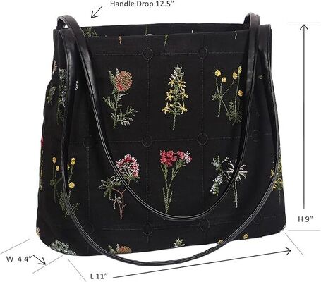 Floral Canvas Purse for Women, Embroidered Handbag, Small Daily Work Bag with Pu Handle, Fall Tote Bag, Chtistmas Gifts