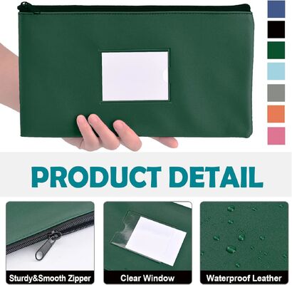 Money Bags with Zipper for Cash | 11.25" x 6.25" | 7 Colors | Bank Deposit Bags, Cash Pouches with Zipper, Cash Register bag