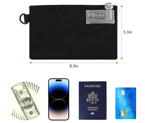 Geldtasche mit Schloss, 5 x 8 Zoll abschließbare Geldtasche, abschließbare Zubehörtasche für Bargeld, Schmuck, Reisepässe, Medikamente, Kreditkarten – Schwarz