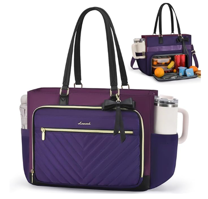 Lunch-Tote-Tasche für Frauen, isolierte Lunch-Tasche mit Laptop-Abteil, große Kapazität Arbeits-Tote mit Becherhalter, wasserdichte isolierte Tasche undicht für Lehrer Krankenschwester, Büro, 15,6 Zoll