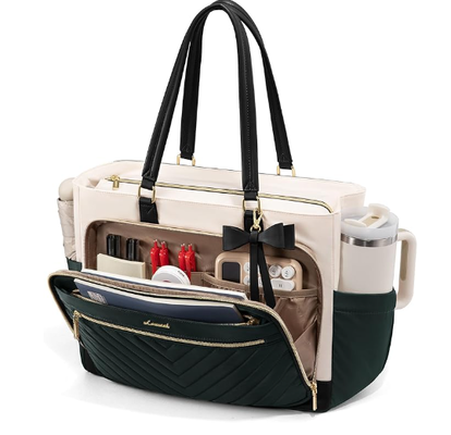 Lunch-Tote-Tasche für Frauen, isolierte Lunch-Tasche mit Laptop-Abteil, große Kapazität Arbeits-Tote mit Becherhalter, wasserdichte isolierte Tasche undicht für Lehrer Krankenschwester, Büro, 15,6 Zoll