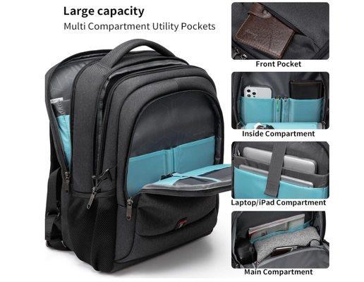17 Zoll Laptop Rucksack für Reisen Wasserdichtes College Rucksack für Männer/Frauen Laptop Rucksack mit USB-Ladestation, Schwarz