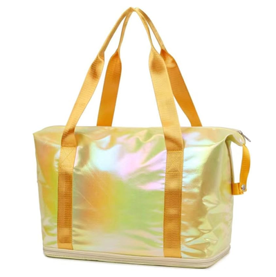 Compact travel bag with vibrant colors and expandable fitness features, with dry and wet compartments and large capacity, hand-held yoga bag, Pearlescent Yellow