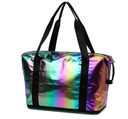 Compact travel bag with vibrant colors and expandable fitness features, with dry and wet compartments and large capacity, hand-held yoga bag, Pearlescent Yellow