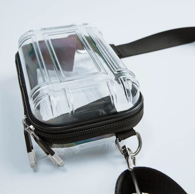 Mini transparent travel makeup bag, 7-inch single-shoulder bag, travel crossbody bag, PC hard shell storage bag, aviation small square bag