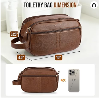 Kulturtasche aus PU-Leder für Herren, Braun | Reise-Kulturbeutel für Pflege, Rasierertasche für Toilettenartikel und Zubehör, Badezimmer-Essentials