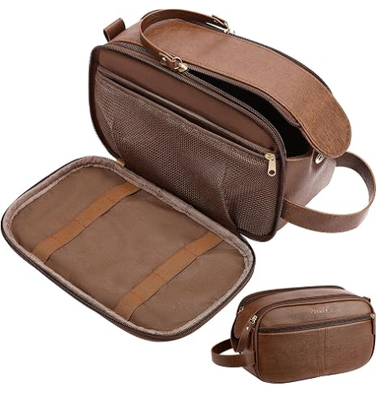 Kulturtasche aus PU-Leder für Herren, Braun | Reise-Kulturbeutel für Pflege, Rasierertasche für Toilettenartikel und Zubehör, Badezimmer-Essentials