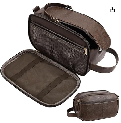Kulturtasche aus PU-Leder für Herren, Braun | Reise-Kulturbeutel für Pflege, Rasierertasche für Toilettenartikel und Zubehör, Badezimmer-Essentials