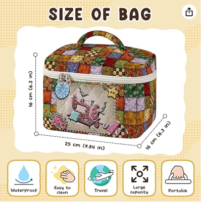Große Gequilte Make-up-Tasche Vintage Nähmuster Kosmetische Reisetasche für Frauen Patchwork Ästhetische Toilettenartikel Organisator mit Griff Hautpflege Bürsten Zubehör