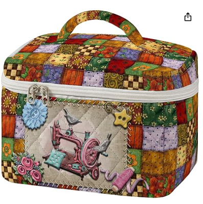 Große Gequilte Make-up-Tasche Vintage Nähmuster Kosmetische Reisetasche für Frauen Patchwork Ästhetische Toilettenartikel Organisator mit Griff Hautpflege Bürsten Zubehör
