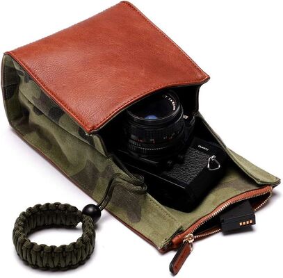 CANPIS Spiegellose Kamera, Leder Kleine Kamera Tasche Objektiv Tasche, Fotografie Reisetasche, Outdoor Carry-on-Speicher Tasche