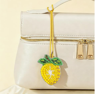5 Stück Patch Perlen Tasche Charm Obst Geldbörse Charms für Handtaschen Sommer Schlüsselanhänger | Kleiner Taschenanhänger, Drachenfrucht Granatapfel Wassermelone Orange Zitrone Taschenanhänger, Perlen und Strasssteine, Handgenäht