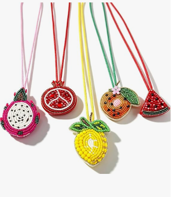 5 Stück Patch Perlen Tasche Charm Obst Geldbörse Charms für Handtaschen Sommer Schlüsselanhänger | Kleiner Taschenanhänger, Drachenfrucht Granatapfel Wassermelone Orange Zitrone Taschenanhänger, Perlen und Strasssteine, Handgenäht