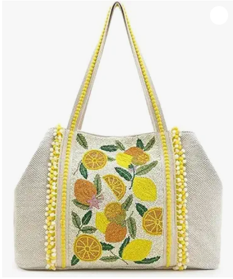 Amalfi Perlen-Tragetasche für Damen || Küsten-Strandtasche || Handbestickte Sommerhandtasche