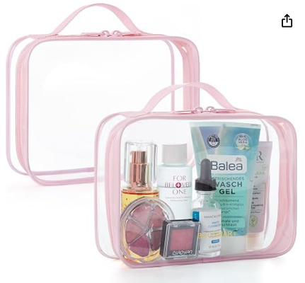Klarer Kulturbeutel mit Griff 2er-Pack TSA-zugelassen, Pink | Wasserabweisender Reisekulturbeutel, Handgepäck-Kulturbeutel, Flughafen-Fluggesellschaft-Quart-Größe Taschen Damen Herren, Kosmetiktasche