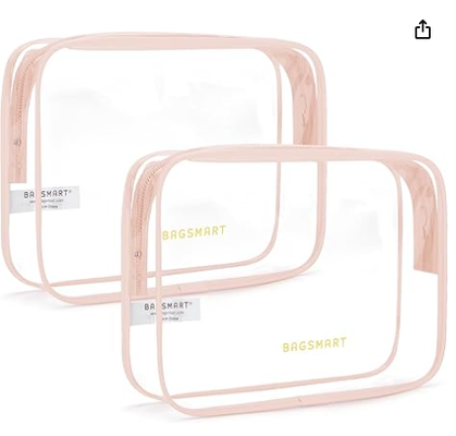 Klarer Kulturbeutel mit Griff 2er-Pack TSA-zugelassen, Pink | Wasserabweisender Reisekulturbeutel, Handgepäck-Kulturbeutel, Flughafen-Fluggesellschaft-Quart-Größe Taschen Damen Herren, Kosmetiktasche