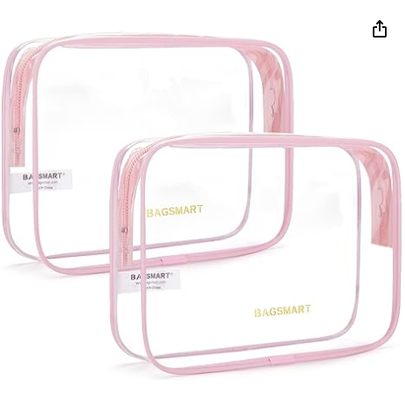 Klarer Kulturbeutel mit Griff 2er-Pack TSA-zugelassen, Pink | Wasserabweisender Reisekulturbeutel, Handgepäck-Kulturbeutel, Flughafen-Fluggesellschaft-Quart-Größe Taschen Damen Herren, Kosmetiktasche