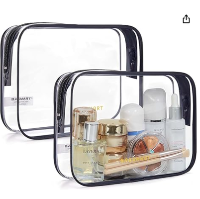 Klarer Kulturbeutel mit Griff 2er-Pack TSA-zugelassen, Pink | Wasserabweisender Reisekulturbeutel, Handgepäck-Kulturbeutel, Flughafen-Fluggesellschaft-Quart-Größe Taschen Damen Herren, Kosmetiktasche