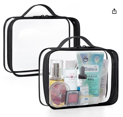Klarer Kulturbeutel mit Griff 2er-Pack TSA-zugelassen, Pink | Wasserabweisender Reisekulturbeutel, Handgepäck-Kulturbeutel, Flughafen-Fluggesellschaft-Quart-Größe Taschen Damen Herren, Kosmetiktasche