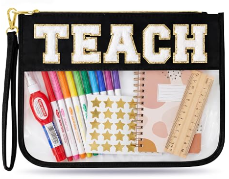 Lehrer Wertschätzungsgeschenke Kosmetiktasche, Abschlussgeschenktasche für Frauen | Süße TEACH Chenille Buchstaben Organizer Tasche. Perfekte Geschenke zum Schuljahresende für Lehrer, durchsichtige Kosmetiktasche & wichtige Lehrer-Taschen