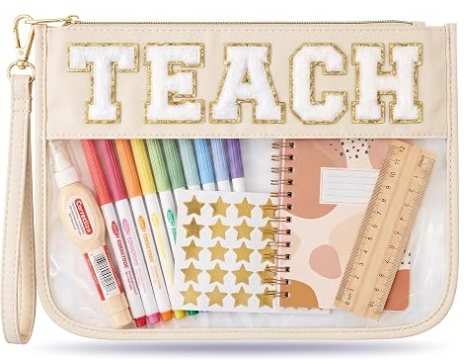 Lehrer Wertschätzungsgeschenke Kosmetiktasche, Abschlussgeschenktasche für Frauen | Süße TEACH Chenille Buchstaben Organizer Tasche. Perfekte Geschenke zum Schuljahresende für Lehrer, durchsichtige Kosmetiktasche & wichtige Lehrer-Taschen