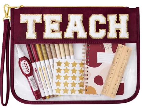 Lehrer Wertschätzungsgeschenke Kosmetiktasche, Abschlussgeschenktasche für Frauen | Süße TEACH Chenille Buchstaben Organizer Tasche. Perfekte Geschenke zum Schuljahresende für Lehrer, durchsichtige Kosmetiktasche & wichtige Lehrer-Taschen